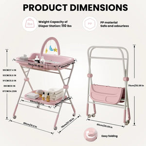 Ubravoo Multifunctional Portable Diaper Changing Table with Wheels – Adjustable Height Baby Care Station