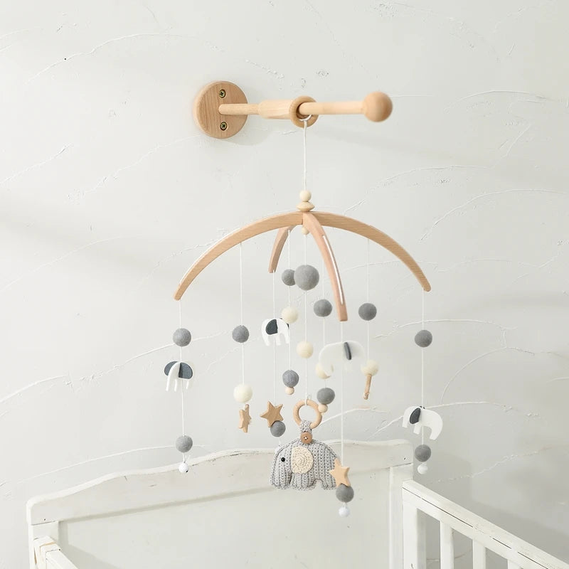 Let's Make" Baby Musical Rattle Toy – Wooden Mobile with Music Box for Newborns 0-12 Months, Crib Hanging Toy with Holder & Soft Elements