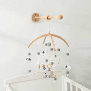 Let's Make" Baby Musical Rattle Toy – Wooden Mobile with Music Box for Newborns 0-12 Months, Crib Hanging Toy with Holder & Soft Elements