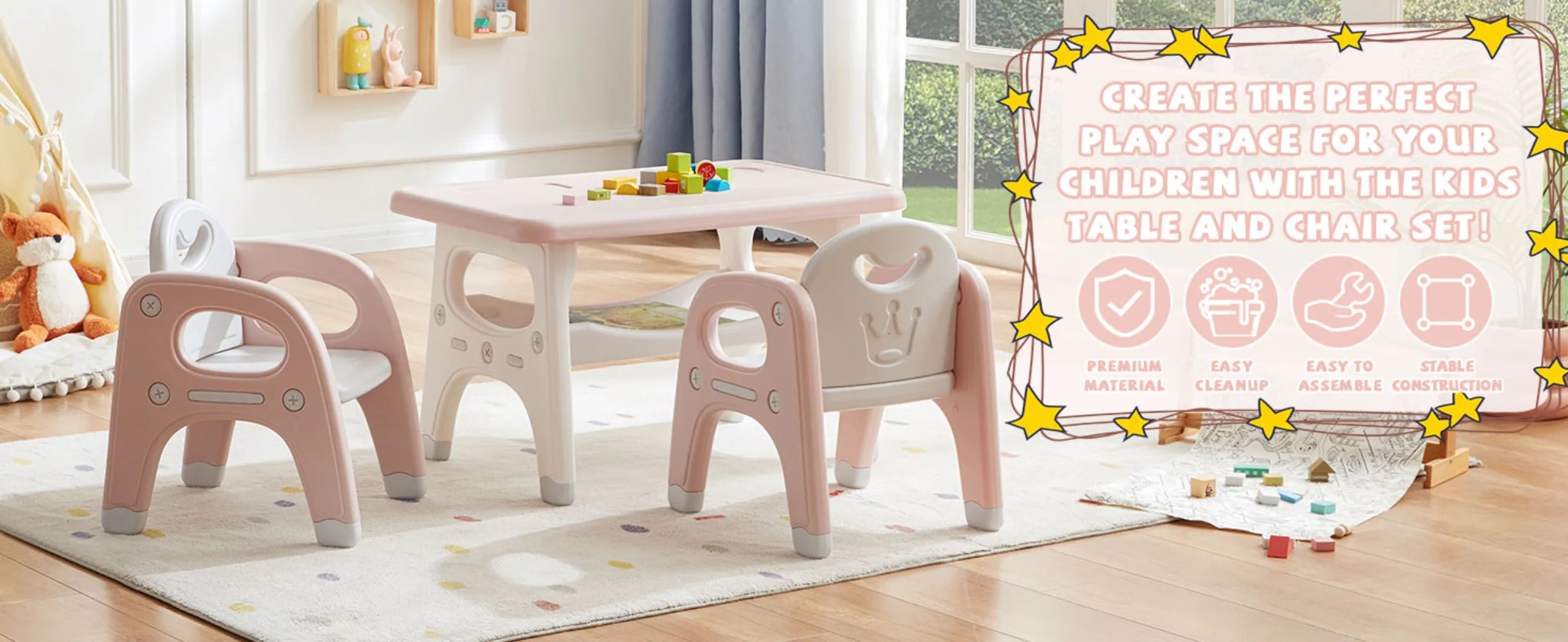 Doreroom Plastic Children Activity Table with 2 Chairs