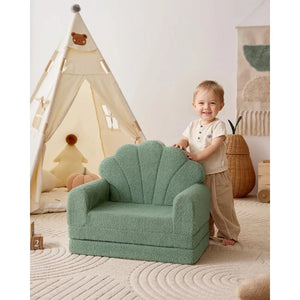 RUO WU 2-in-1 Kids Sofa – Convertible Lounge Chair with Cute Seashell Design, Green