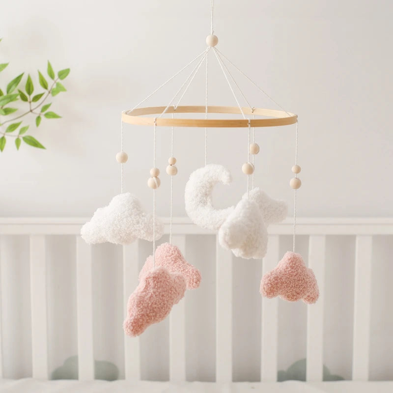 Soft Felt Teddy Bear Baby Crib Mobile - Pink Velvet Animal Hanging Toy for Infants (0-12 Months)