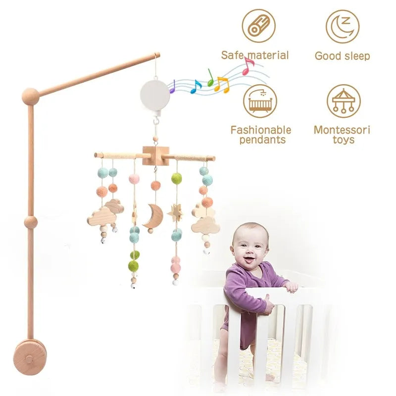 Musical Baby Crib Mobile with Hot Air Balloon – Wooden Bed Bell Rattle Toy for Newborns