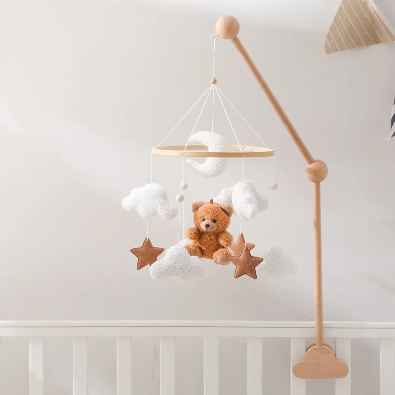 Soft Felt Teddy Bear Baby Crib Mobile - Pink Velvet Animal Hanging Toy for Infants (0-12 Months)