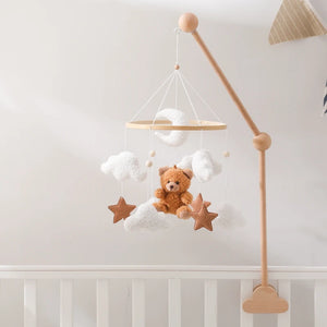 Soft Felt Teddy Bear Baby Crib Mobile - Pink Velvet Animal Hanging Toy for Infants (0-12 Months)