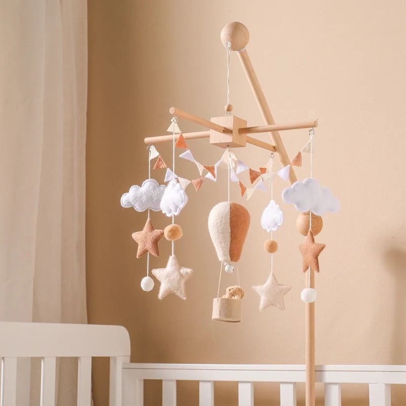 Musical Baby Crib Mobile with Hot Air Balloon – Wooden Bed Bell Rattle Toy for Newborns