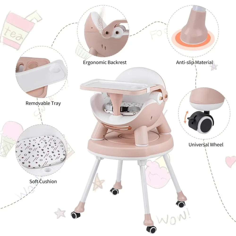 XMSJ 4-in-1 High Chair: Convertible High Chair with Removable Tray for Babies and Toddlers, Modern Design