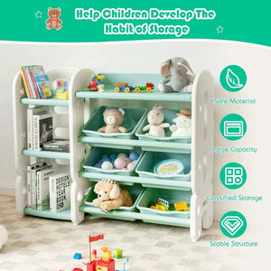 Costzon Kids Multi-Purpose Bookshelf and Toy Organizer with 4-Tier Storage and 6 Removable Bins