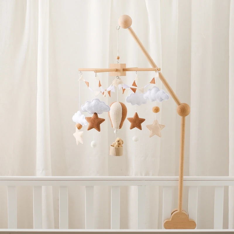 Musical Baby Crib Mobile with Hot Air Balloon – Wooden Bed Bell Rattle Toy for Newborns