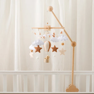 Musical Baby Crib Mobile with Hot Air Balloon – Wooden Bed Bell Rattle Toy for Newborns