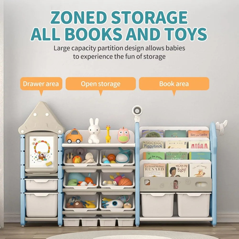 UNICOO Kids Toy Storage Organizer and Children Bookshelf with 14 Bins