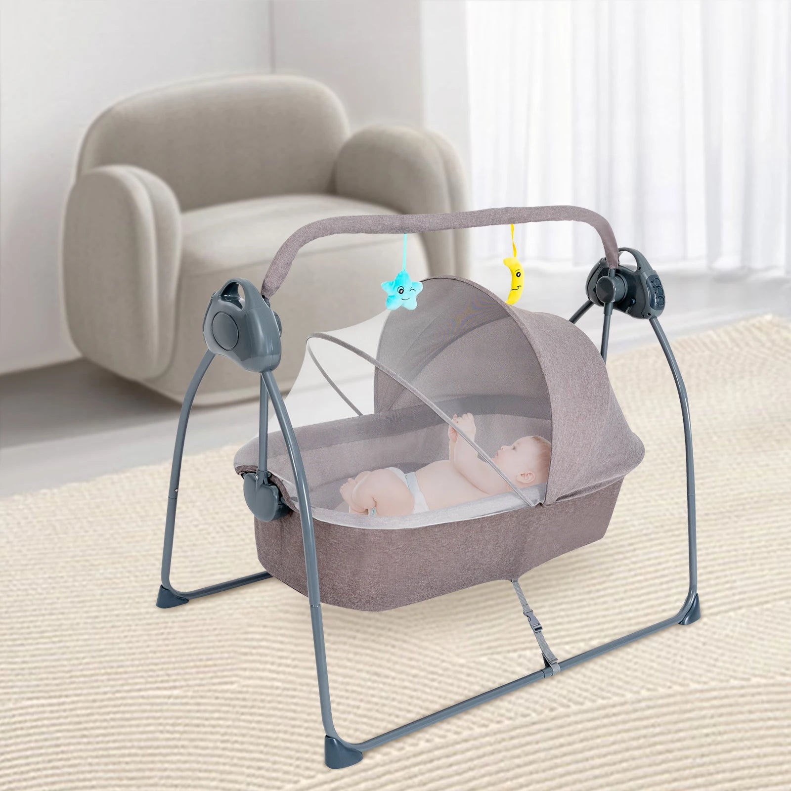 5-Speed Electric Baby Swing – Auto Rocking Cradle with Remote Control and Music