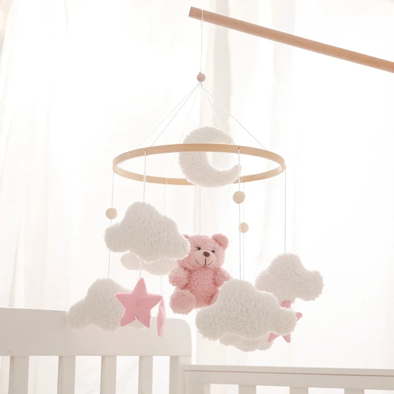 Soft Felt Teddy Bear Baby Crib Mobile - Pink Velvet Animal Hanging Toy for Infants (0-12 Months)