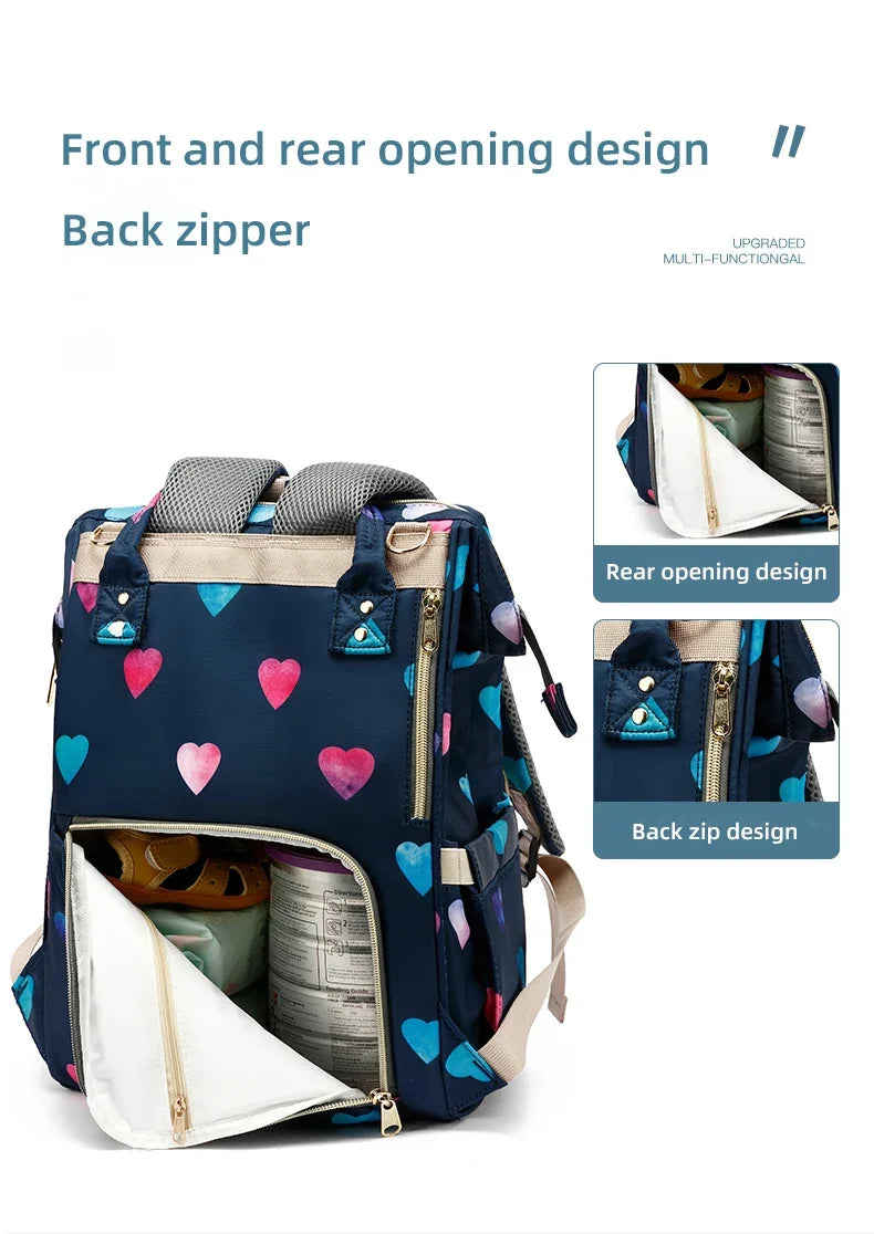 Floral Chic: Diaper Backpack with Stroller Straps