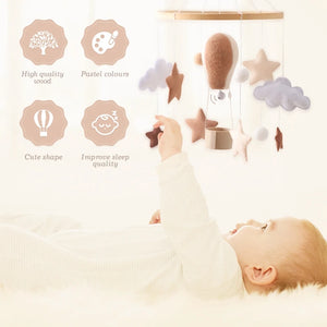 Musical Animal Crib Mobile with Soft Felt Hot Balloon Bed Bell, Newborn Hanging Toy with Crib Bracket – Perfect Baby Gift