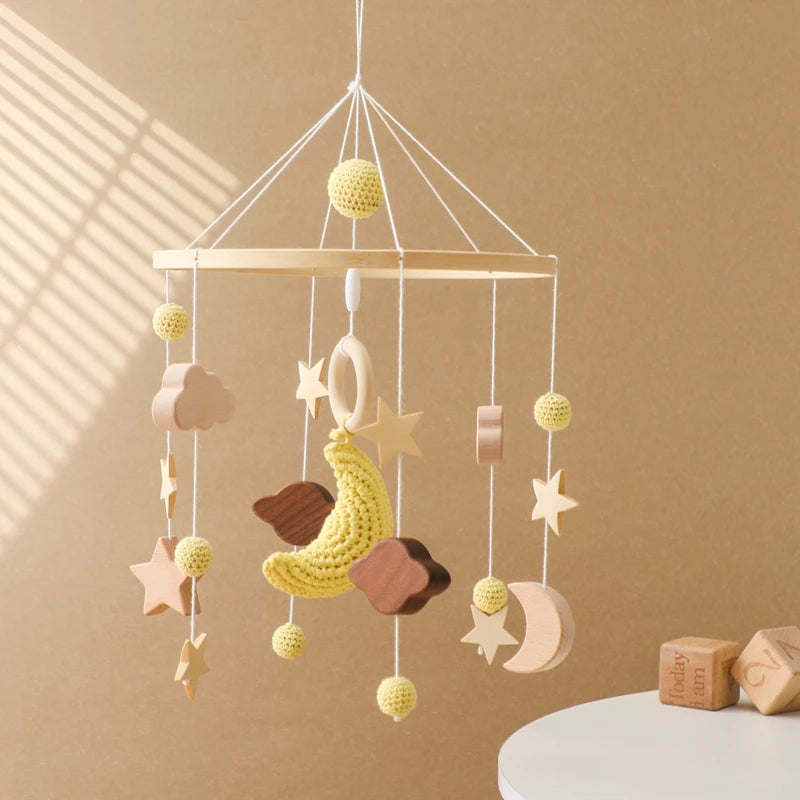 Musical Baby Crib Mobile with Hot Air Balloon – Wooden Bed Bell Rattle Toy for Newborns