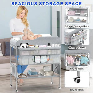 XMSJ Adjustable Height Changing Table with Multi-Component Storage