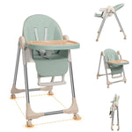 XMSJ Adjustable High Chair for Babies – Comfortable & Safe Dining Chair with Foldable Design and 4 Wheels (Matcha Green)