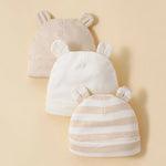 Set of 3 Apricot Baby Hats: 100% Cotton, Soft, Comfortable, Unisex, 0-12 Months