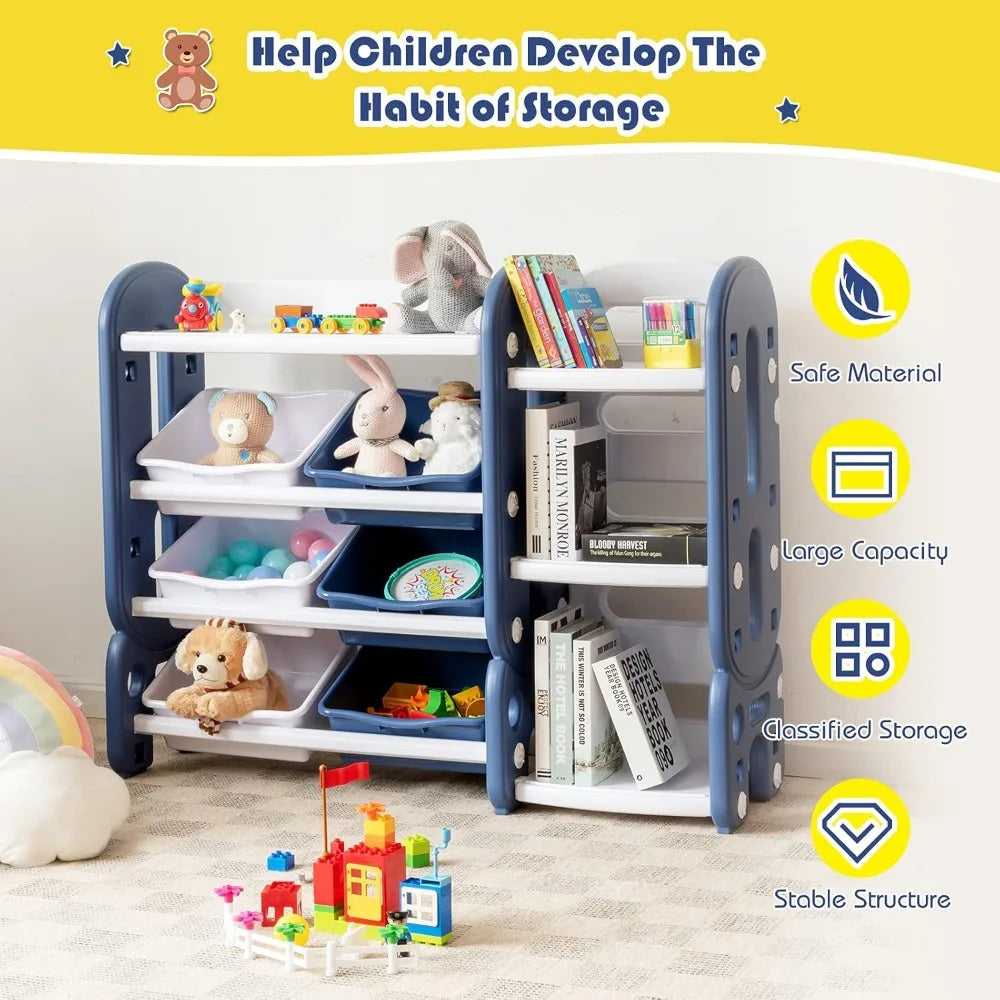 Costzon Kids Multi-Purpose Bookshelf and Toy Organizer with 4-Tier Storage and 6 Removable Bins