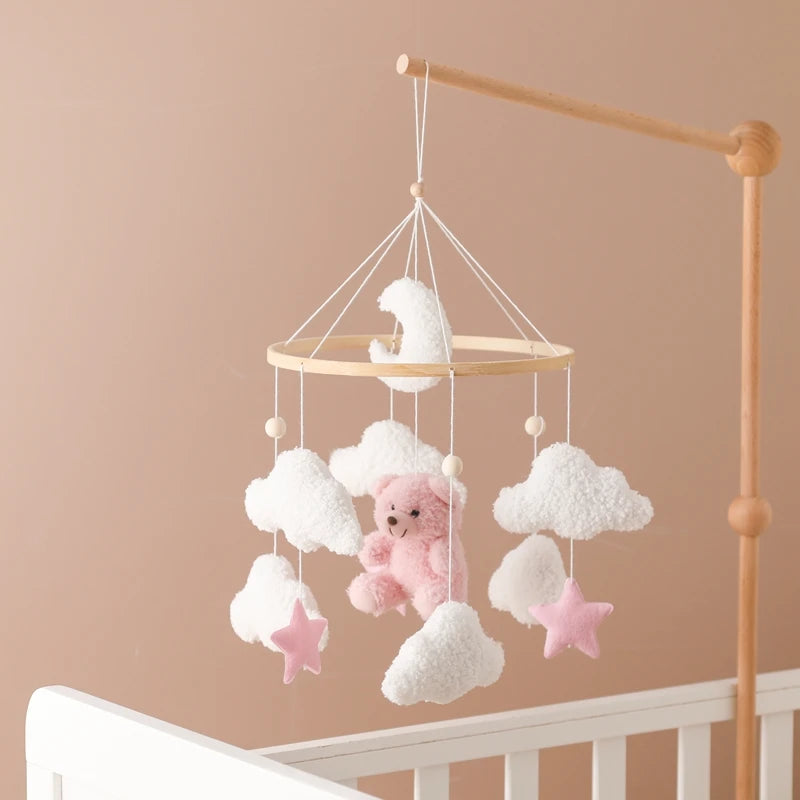 Soft Felt Teddy Bear Baby Crib Mobile - Pink Velvet Animal Hanging Toy for Infants (0-12 Months)