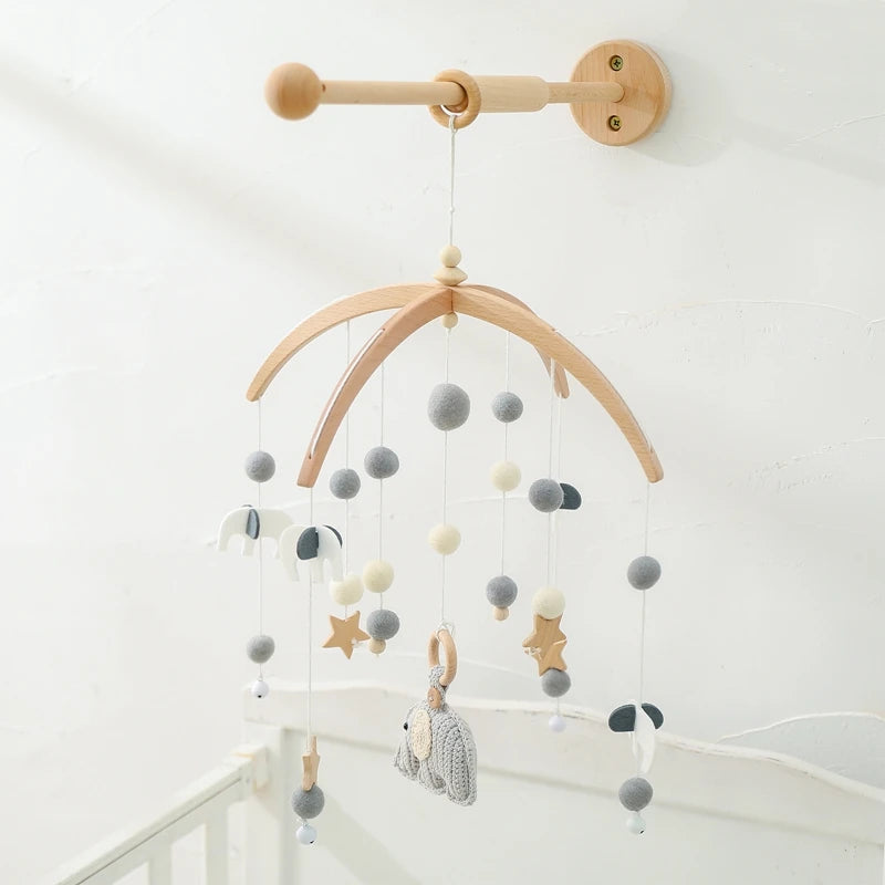 Let's Make" Baby Musical Rattle Toy – Wooden Mobile with Music Box for Newborns 0-12 Months, Crib Hanging Toy with Holder & Soft Elements