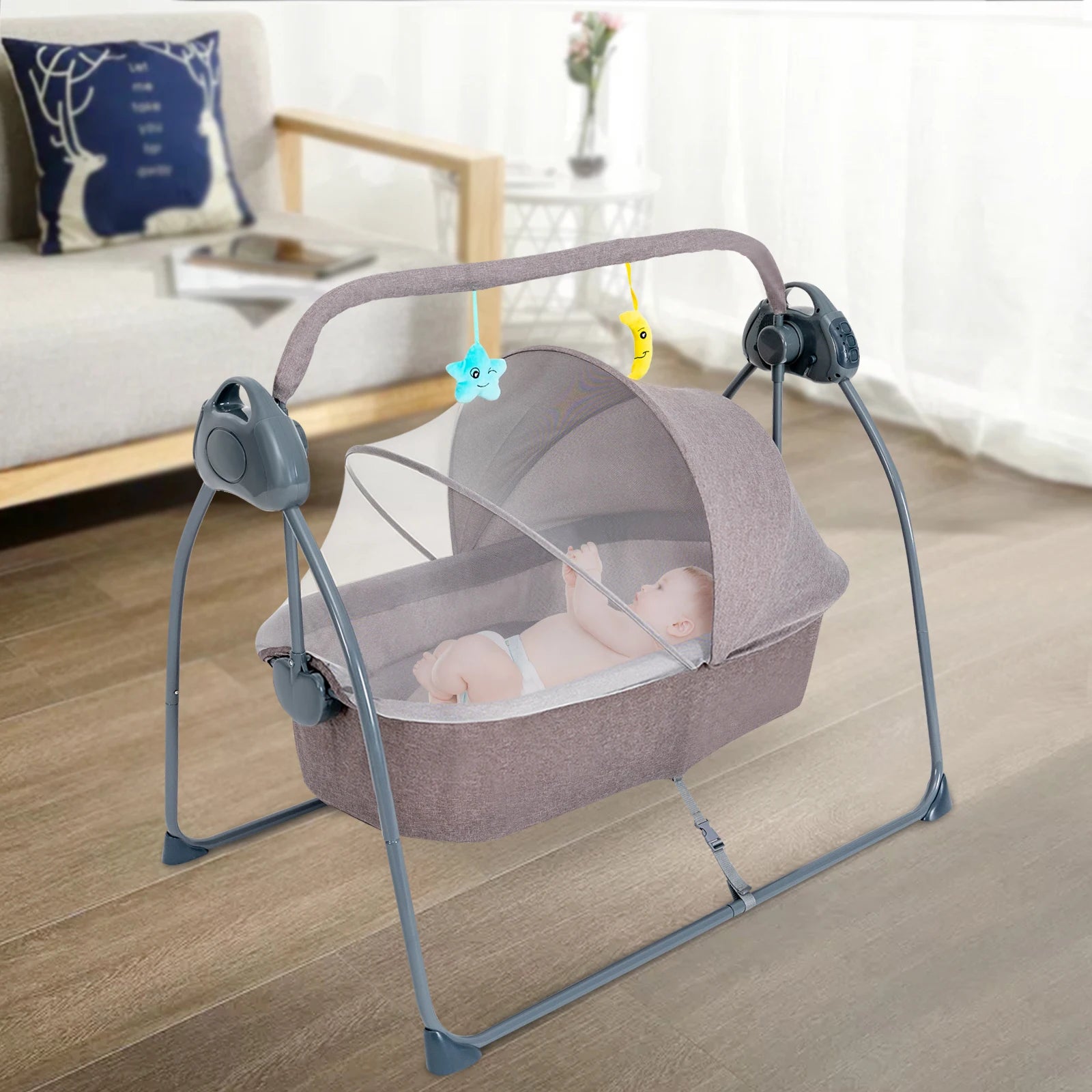 5-Speed Electric Baby Swing – Auto Rocking Cradle with Remote Control and Music