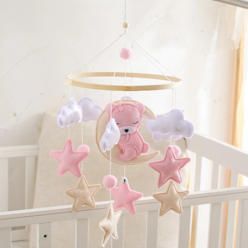 Soft Felt Teddy Bear Baby Crib Mobile - Pink Velvet Animal Hanging Toy for Infants (0-12 Months)