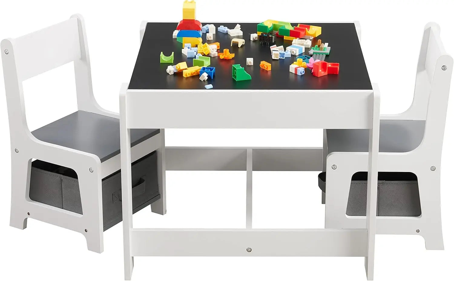 XMSJ Table and Chair Set — 3 in 1 Wooden Activity Table with Storage