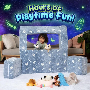 Modular Toddler Couch Set with 2 Ottomans – Soft Velvet Play Sofa, Glow in the Dark, Convertible for Kids