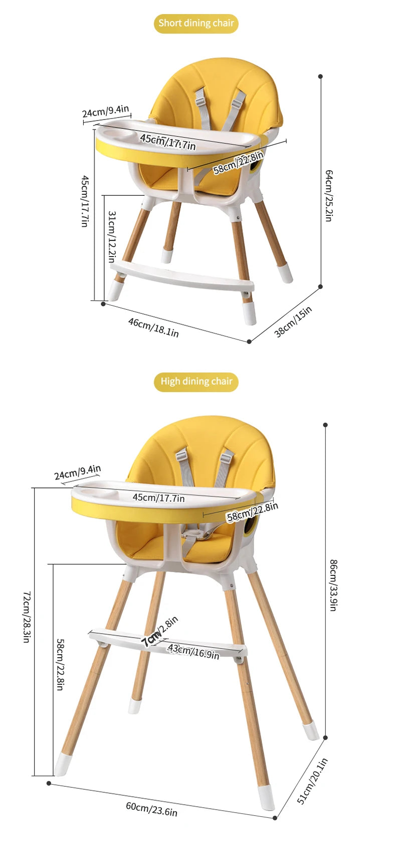 Universal 3-in-1 Adjustable High Chair for Toddlers and Kids