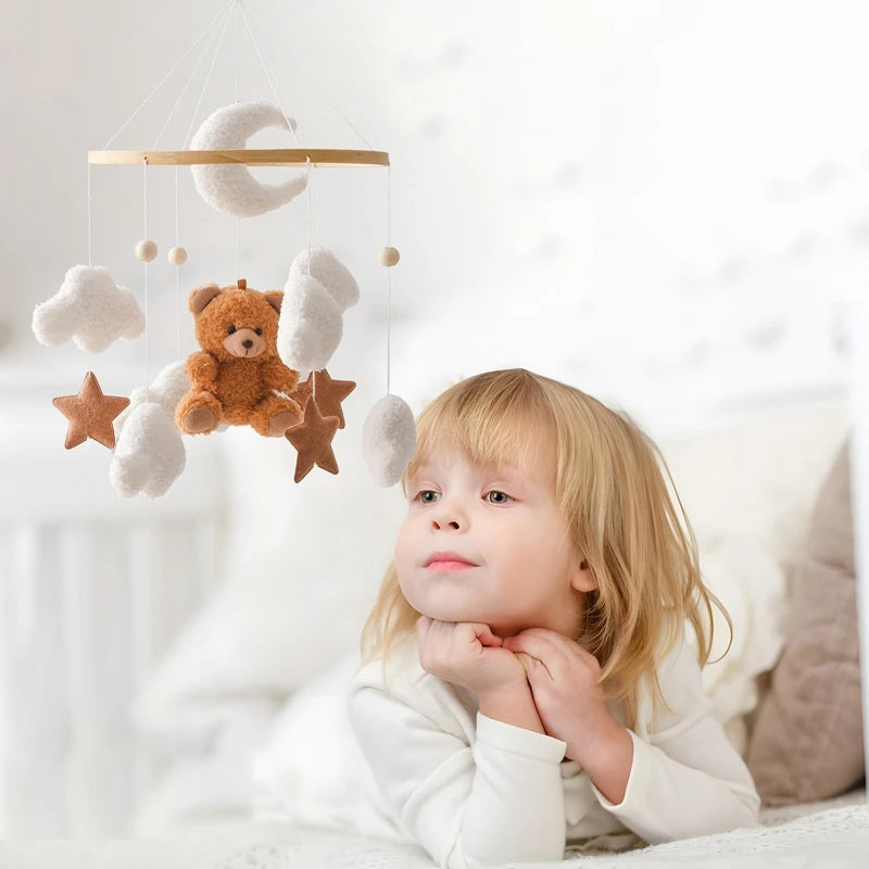 Soft Felt Teddy Bear Baby Crib Mobile - Pink Velvet Animal Hanging Toy for Infants (0-12 Months)