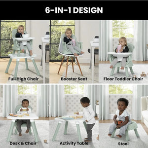 XMSJ 6-in-1 Convertible High Chair - High Chair, Booster Seat, Activity Table & Stool for Babies and Toddlers (Easy to Clean, Safe & Stylish)