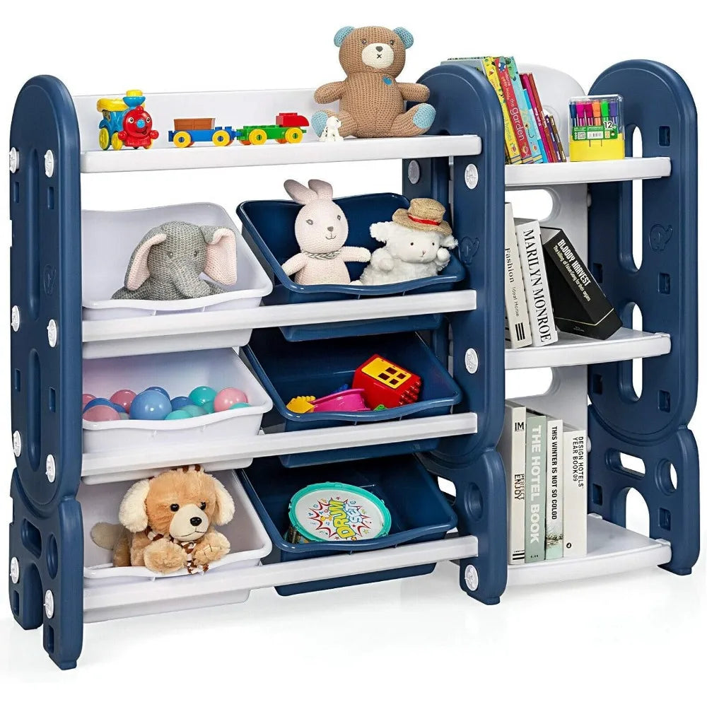 Costzon Kids Multi-Purpose Bookshelf and Toy Organizer with 4-Tier Storage and 6 Removable Bins