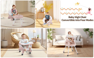 XMSJ 4-in-1 High Chair: Convertible High Chair with Removable Tray for Babies and Toddlers, Modern Design