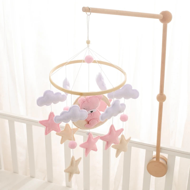 Soft Felt Teddy Bear Baby Crib Mobile - Pink Velvet Animal Hanging Toy for Infants (0-12 Months)