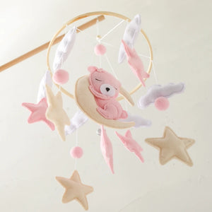 Soft Felt Teddy Bear Baby Crib Mobile - Pink Velvet Animal Hanging Toy for Infants (0-12 Months)