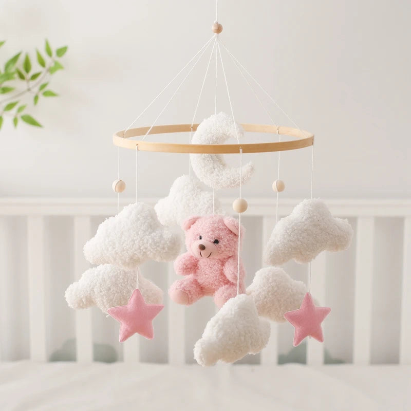 Soft Felt Teddy Bear Baby Crib Mobile - Pink Velvet Animal Hanging Toy for Infants (0-12 Months)