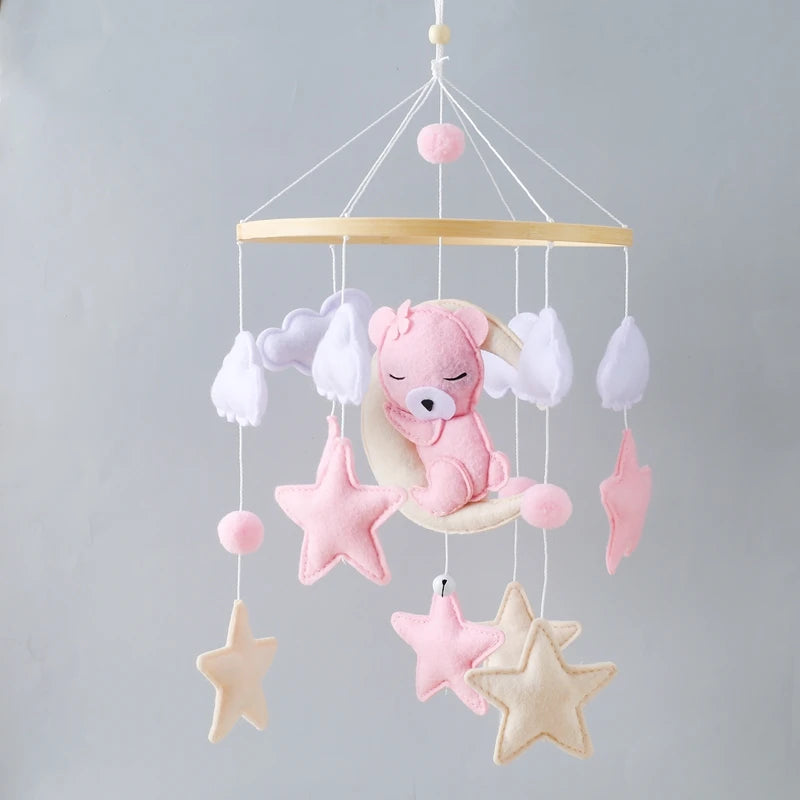 Soft Felt Teddy Bear Baby Crib Mobile - Pink Velvet Animal Hanging Toy for Infants (0-12 Months)