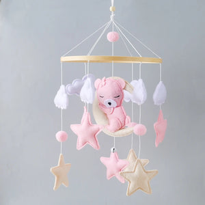 Soft Felt Teddy Bear Baby Crib Mobile - Pink Velvet Animal Hanging Toy for Infants (0-12 Months)