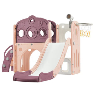 Merax 7-in-1 Toddler Slide Playset with Basketball Hoop and Telescope