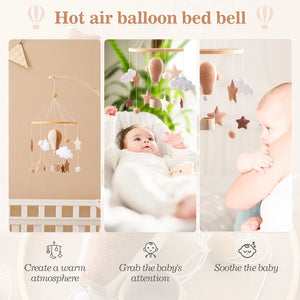 Musical Animal Crib Mobile with Soft Felt Hot Balloon Bed Bell, Newborn Hanging Toy with Crib Bracket – Perfect Baby Gift