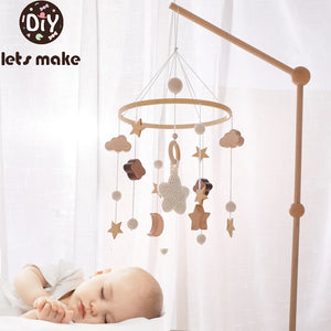 Let's Make" Baby Musical Rattle Toy – Wooden Mobile with Music Box for Newborns 0-12 Months, Crib Hanging Toy with Holder & Soft Elements