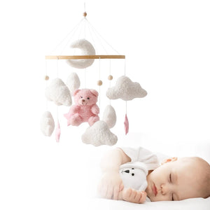 Soft Felt Teddy Bear Baby Crib Mobile - Pink Velvet Animal Hanging Toy for Infants (0-12 Months)