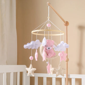 Soft Felt Teddy Bear Baby Crib Mobile - Pink Velvet Animal Hanging Toy for Infants (0-12 Months)