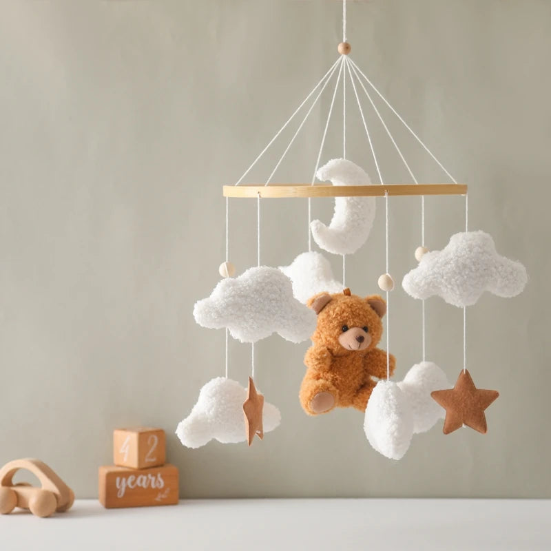 Soft Felt Teddy Bear Baby Crib Mobile - Pink Velvet Animal Hanging Toy for Infants (0-12 Months)