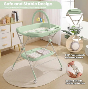 Ubravoo Multifunctional Portable Diaper Changing Table with Wheels – Adjustable Height Baby Care Station