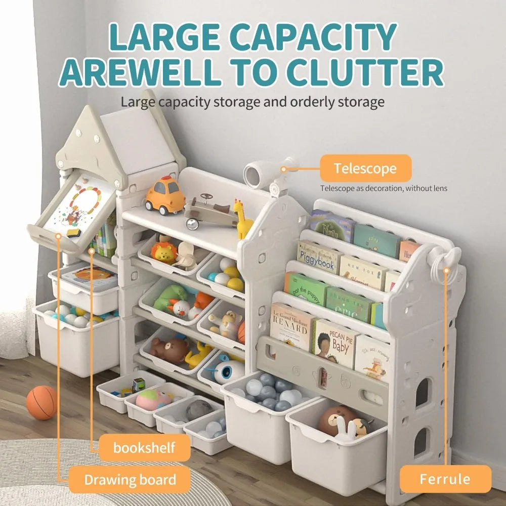 UNICOO Kids Toy Storage Organizer and Children Bookshelf with 14 Bins