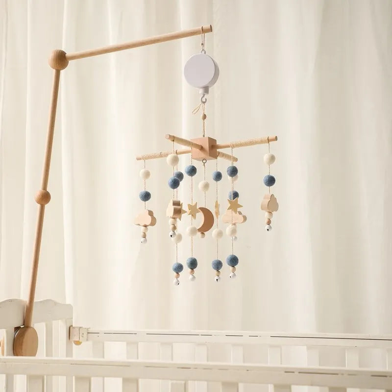 Musical Baby Crib Mobile with Hot Air Balloon – Wooden Bed Bell Rattle Toy for Newborns