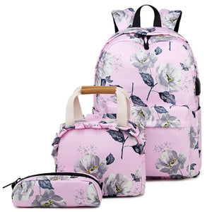 3-in-1 Pink School Backpack for Girls 